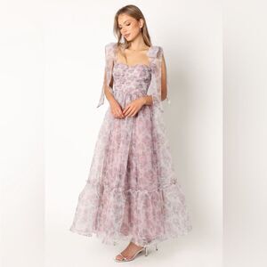 Petal & Pup Floral Lavender Grey Chiffon Maxi Dress Size M C49
